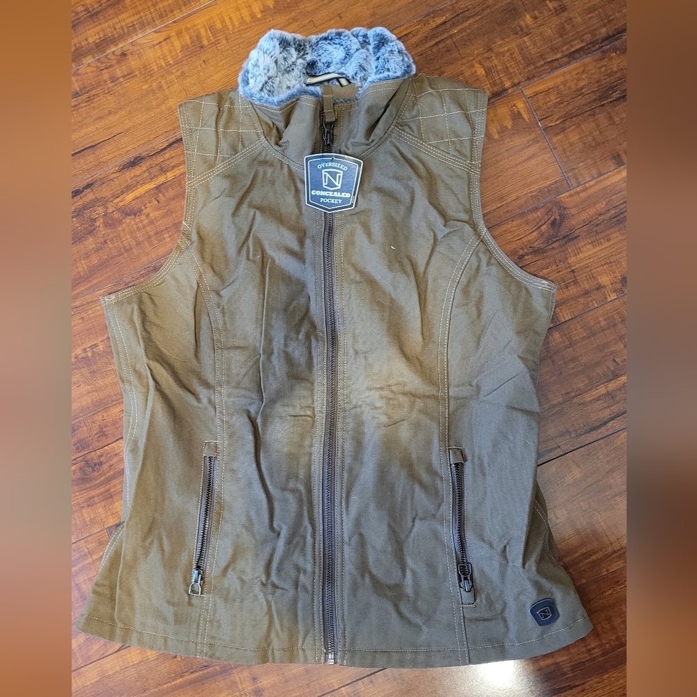 Women's Brown Vest with Faux Fur Collar